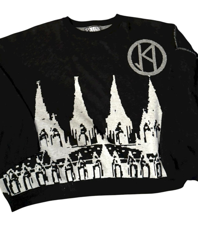 Black and White Graphic Sweater NWOT Ghost Castle