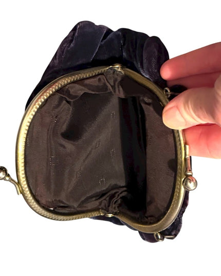 Elegant Vintage Velvet Blue Handbag Wristlet 1940s