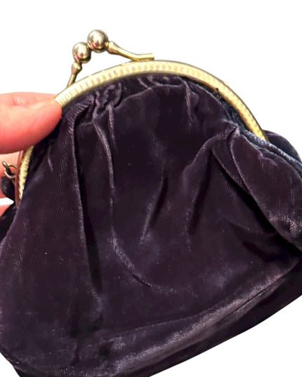 Elegant Vintage Velvet Blue Handbag Wristlet 1940s