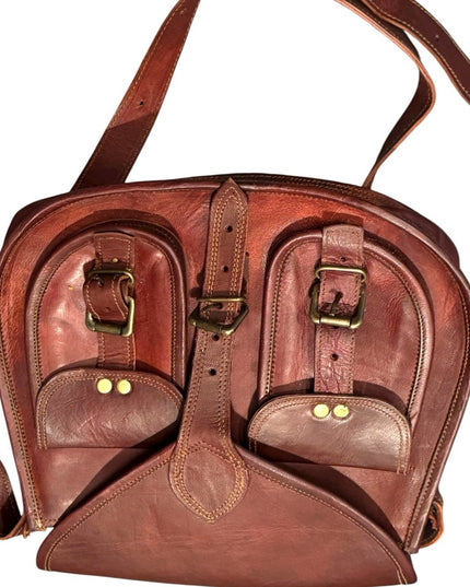 Vintage Saddle Bag Brown Leather Satchel with Buckle Accents