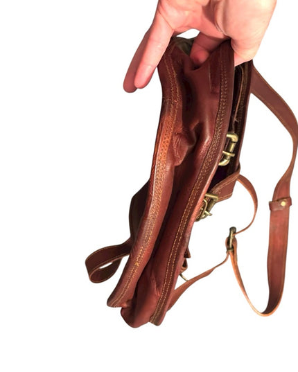 Vintage Saddle Bag Brown Leather Satchel with Buckle Accents