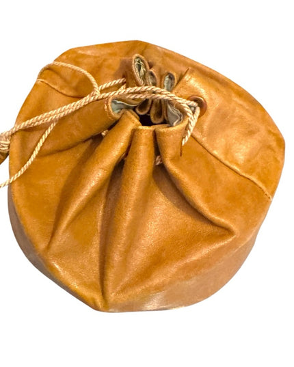 Elegant Antique Mens Leather Tan Drawstring Collar Pouch bag