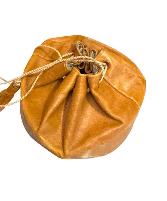 Elegant Antique Mens Leather Tan Drawstring Collar Pouch bag
