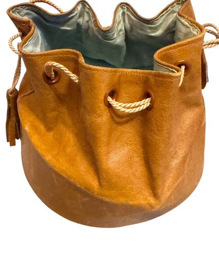 Elegant Antique Mens Leather Tan Drawstring Collar Pouch bag