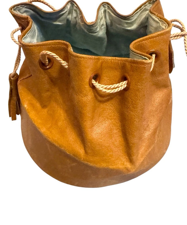 Elegant Antique Mens Leather Tan Drawstring Collar Pouch bag