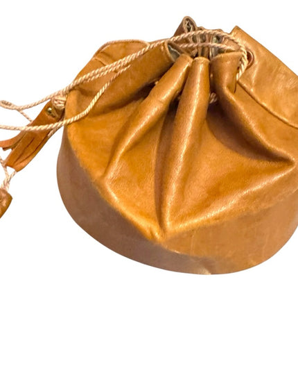 Elegant Antique Mens Leather Tan Drawstring Collar Pouch bag