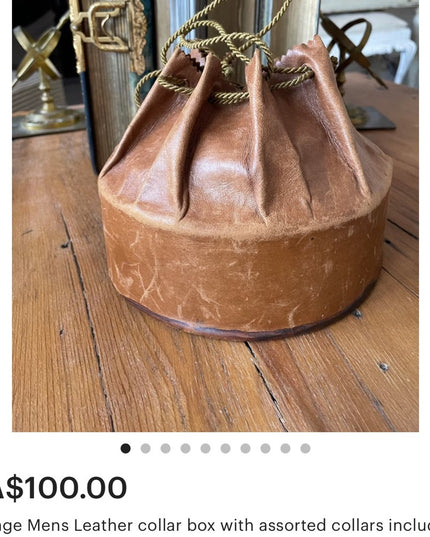 Elegant Antique Mens Leather Tan Drawstring Collar Pouch bag
