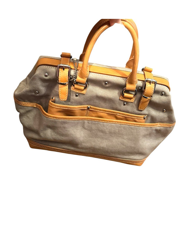 Stylish DKNY Rare Tan Leather & Canvas Drs Handbag purse Crossbody