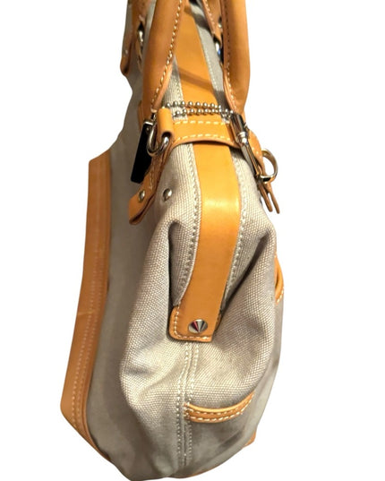 Stylish DKNY Rare Tan Leather & Canvas Drs Handbag purse Crossbody