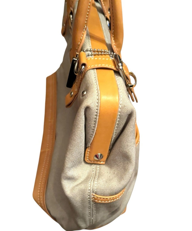 Stylish DKNY Rare Tan Leather & Canvas Drs Handbag purse Crossbody