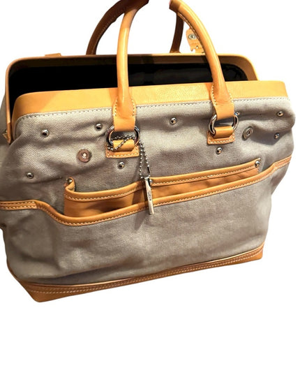 Stylish DKNY Rare Tan Leather & Canvas Drs Handbag purse Crossbody