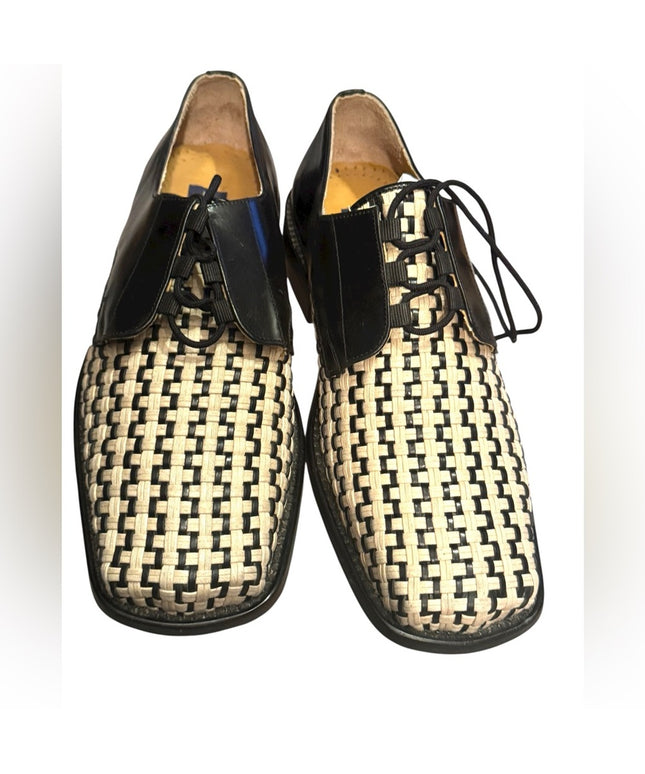 Giorgio Brutini Black and Cream Woven Oxfords LIKE NEW Vintage