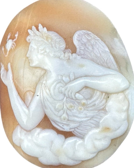 Antique Art Deco Unset Stunning Coral Shell Carved Angel Cameo with Scorpion