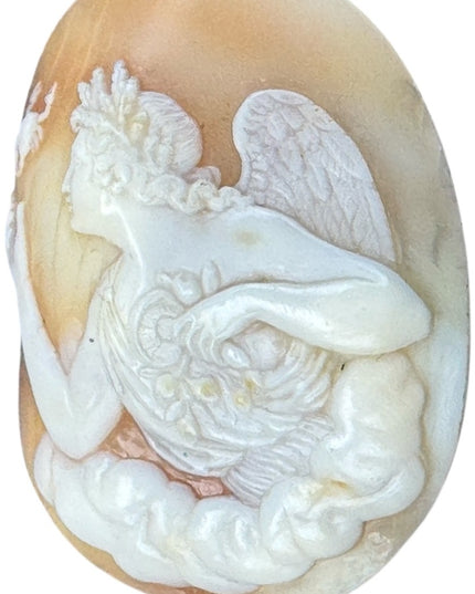 Antique Art Deco Unset Stunning Coral Shell Carved Angel Cameo with Scorpion