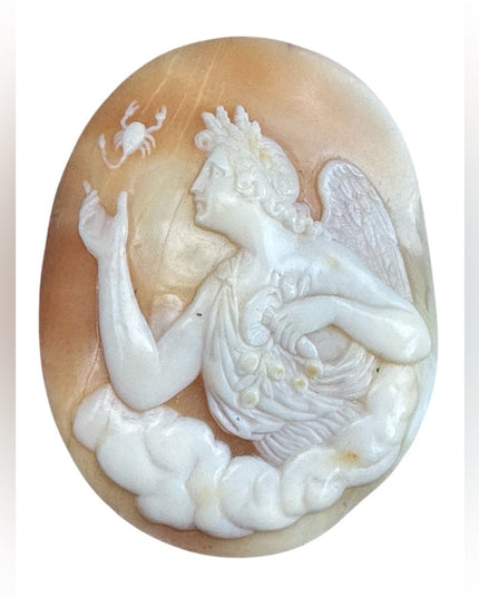 Antique Art Deco Unset Stunning Coral Shell Carved Angel Cameo with Scorpion