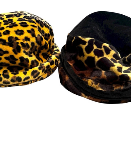 Vintage Liz Claiborne  Black Leopard Print Faux fur Hats 7”