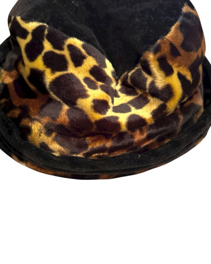 Vintage Liz Claiborne  Black Leopard Print Faux fur Hats 7”