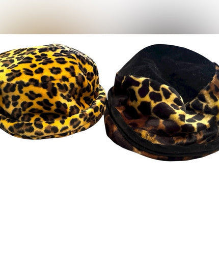 Vintage Liz Claiborne  Black Leopard Print Faux fur Hats 7”