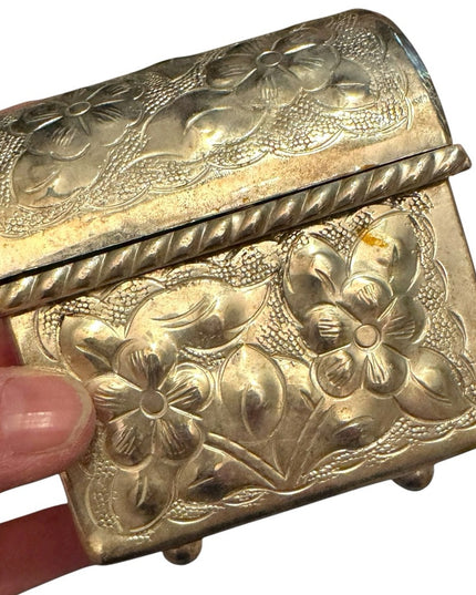Floral Vintage Flowers Velvet lined Heavy Embossed Silver Trinket Box