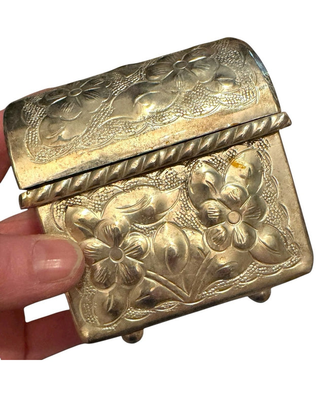 Floral Vintage Flowers Velvet lined Heavy Embossed Silver Trinket Box
