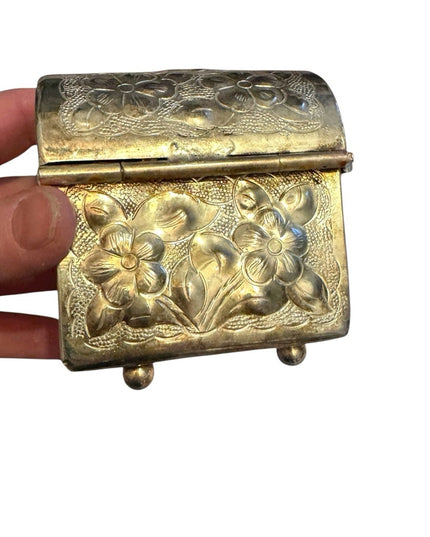 Floral Vintage Flowers Velvet lined Heavy Embossed Silver Trinket Box