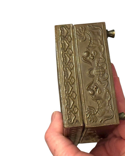 Intricate Antique Chinese  Dragon etched Design Brass Box