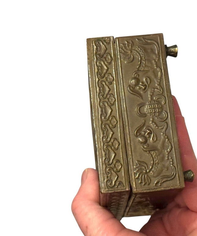 Intricate Antique Chinese  Dragon etched Design Brass Box