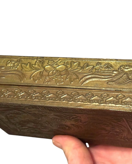 Intricate Antique Chinese  Dragon etched Design Brass Box