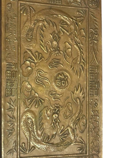 Intricate Antique Chinese  Dragon etched Design Brass Box