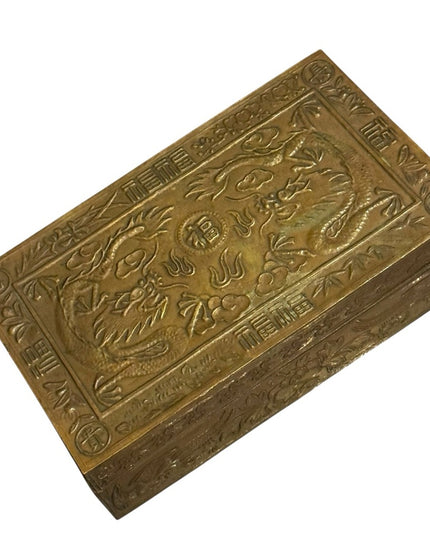 Intricate Antique Chinese  Dragon etched Design Brass Box
