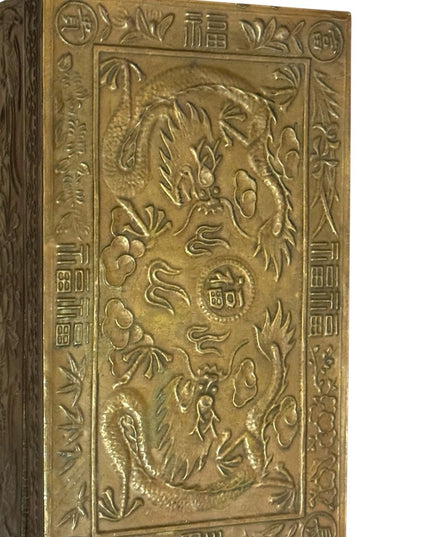 Intricate Antique Chinese  Dragon etched Design Brass Box