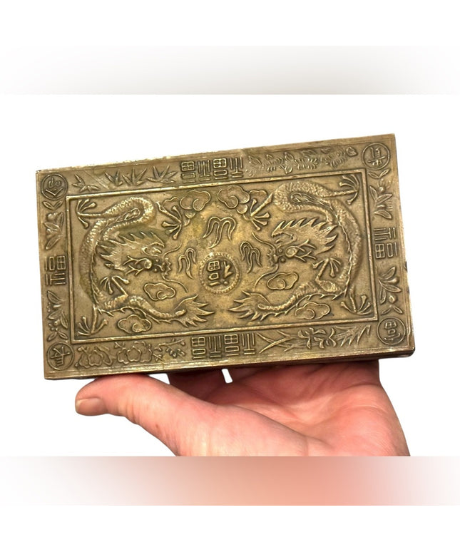Intricate Antique Chinese  Dragon etched Design Brass Box