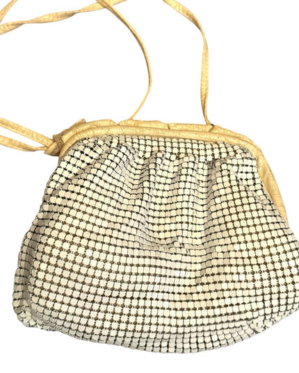 Elegant Vintage Chain Mail Mesh Cream leather & metal Women's Small Shoulder Bag