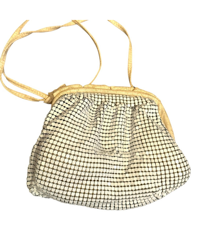 Elegant Vintage Chain Mail Mesh Cream leather & metal Women's Small Shoulder Bag