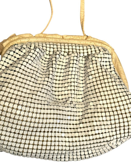 Elegant Vintage Chain Mail Mesh Cream leather & metal Women's Small Shoulder Bag