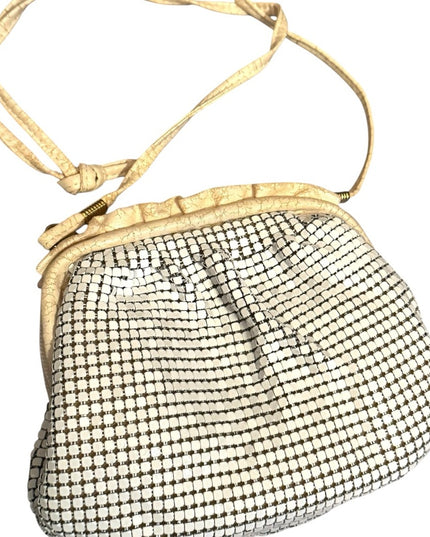 Elegant Vintage Chain Mail Mesh Cream leather & metal Women's Small Shoulder Bag