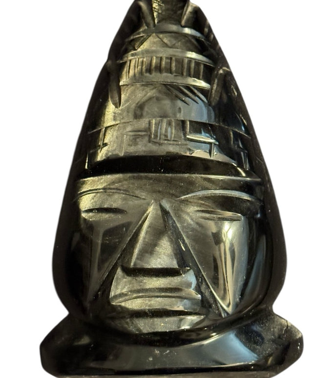 Vintage Black Stone Carved Onyx Aztec Mayan Sculpture Mexico