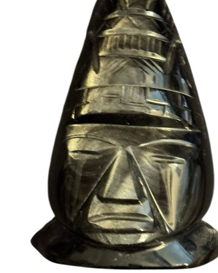 Vintage Black Stone Carved Onyx Aztec Mayan Sculpture Mexico