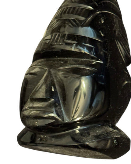 Vintage Black Stone Carved Onyx Aztec Mayan Sculpture Mexico
