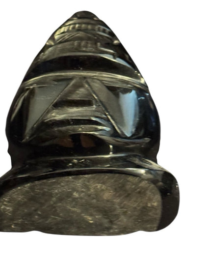 Vintage Black Stone Carved Onyx Aztec Mayan Sculpture Mexico