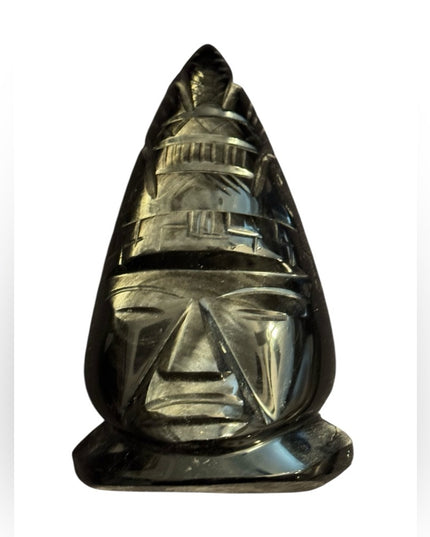 Vintage Black Stone Carved Onyx Aztec Mayan Sculpture Mexico