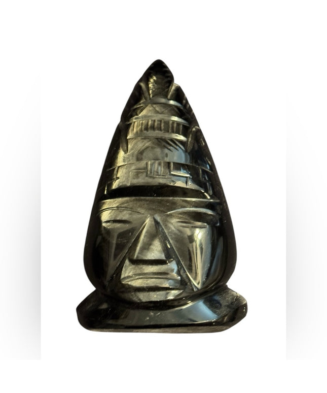 Vintage Black Stone Carved Onyx Aztec Mayan Sculpture Mexico
