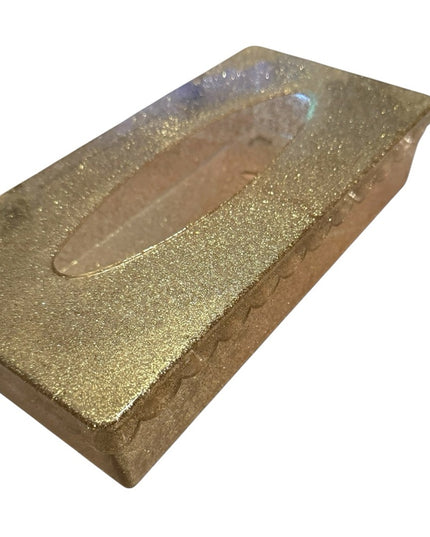Gold 1950s Wall or table Glitter Soeckle Hinged Tissue Box