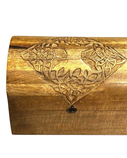 Wooden Vintagr Tree of Life  Carved Celtic Design Trinket Box Jewelry Tarot