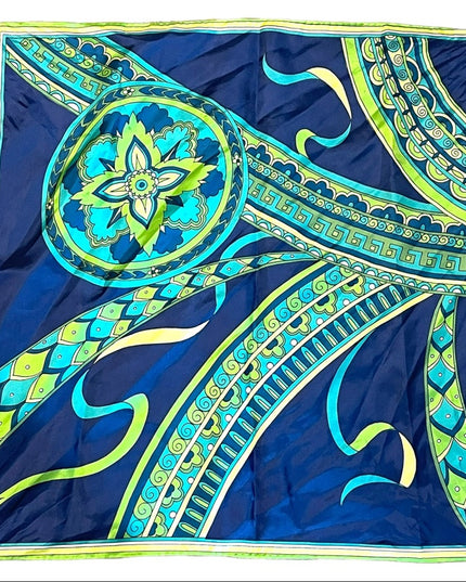 Vintage 1960s Paisley blue green yellow scarf ornate design
