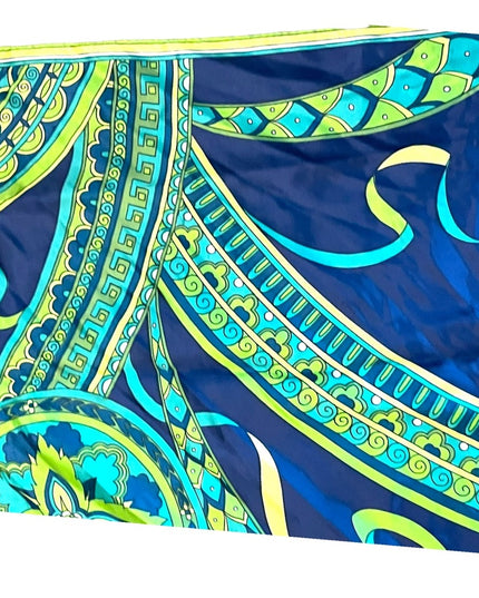 Vintage 1960s Paisley blue green yellow scarf ornate design