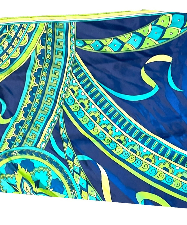 Vintage 1960s Paisley blue green yellow scarf ornate design