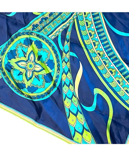 Vintage 1960s Paisley blue green yellow scarf ornate design