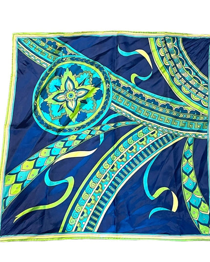 Vintage 1960s Paisley blue green yellow scarf ornate design