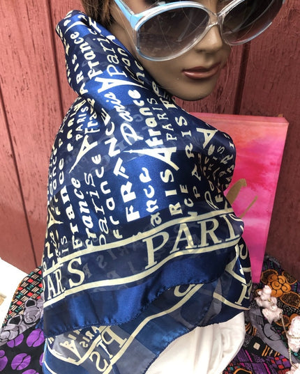 Blue Paris Eiffel Tower poly large scarf wrap